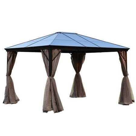 Aleko Aluminum Hardtop Gazebo with Removable Mesh Walls - 10x12Ft - Brown GZBHR01